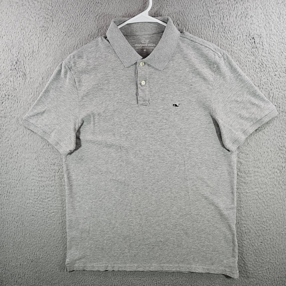 Vineyard Vines Mens Gray Short Sleeve Whale Logo Pique Polo Shirt Size M